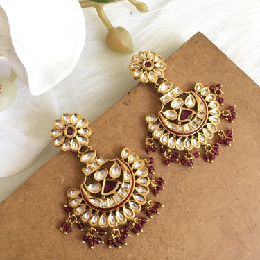 Kundan Ruby Pearl Chandbali Earrings Zayn Luxury Jewellery